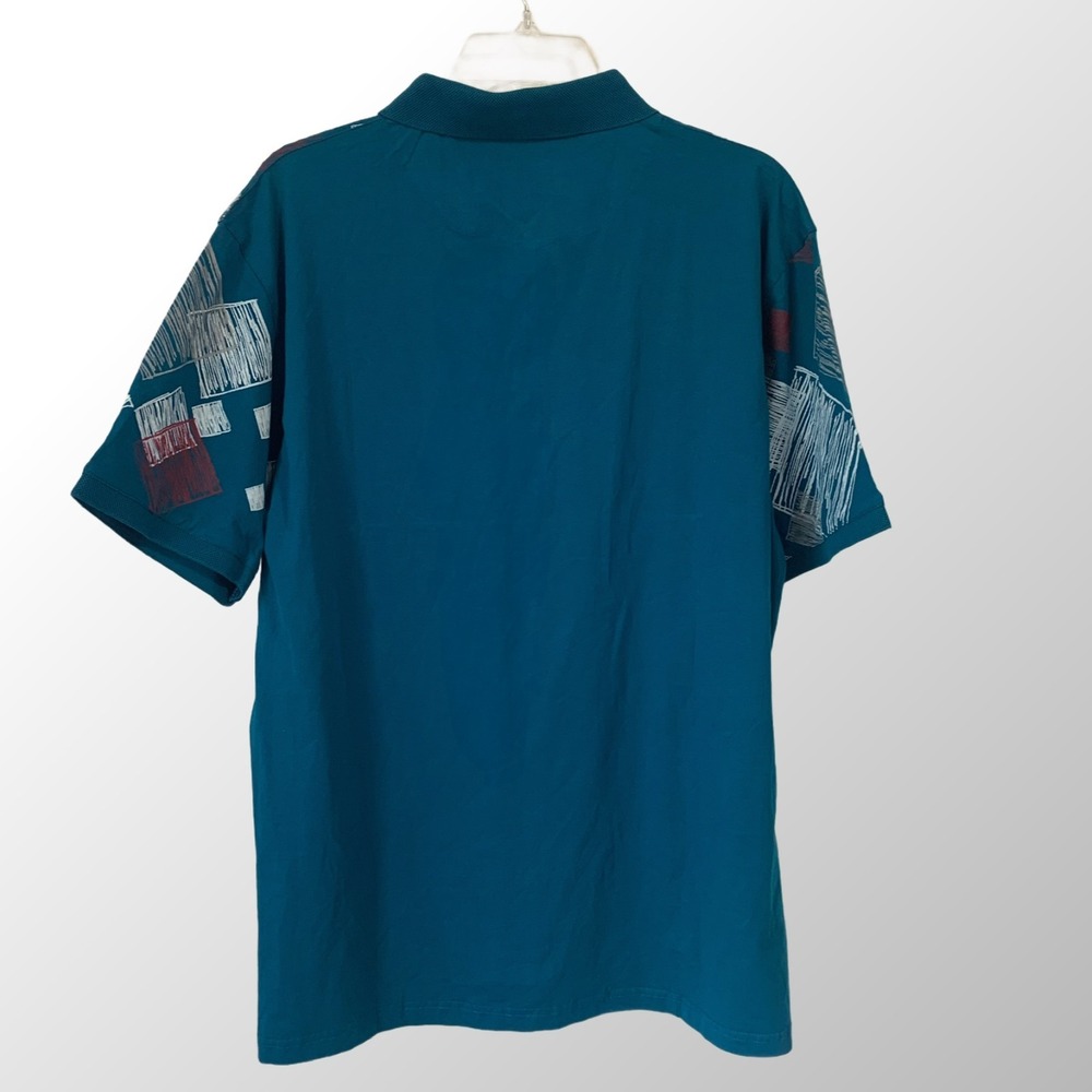 Barabas Men's 2XL‎ Polo Shirt Teal Blue White Abstract Geometric Squares Stretch - Picture 2 of 8